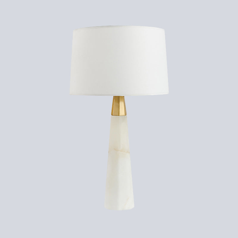 Contemporary Tapered Drum Task Lighting Fabric 1 Head Night Table Lamp in White