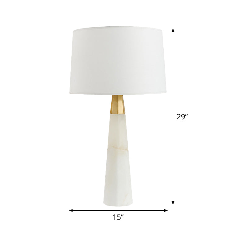 Contemporary Tapered Drum Task Lighting Fabric 1 Head Night Table Lamp in White