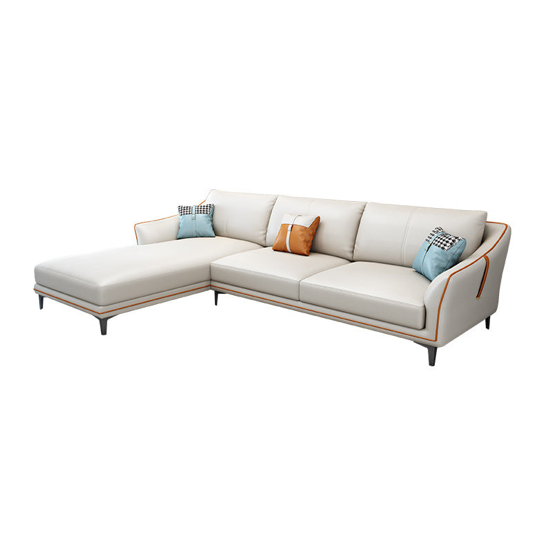 Mid Century Modern Faux Leather Sofa Sloped Arm Sofa with Pillows