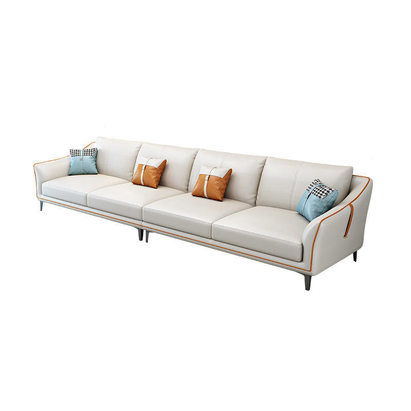 Mid Century Modern Faux Leather Sofa Sloped Arm Sofa with Pillows