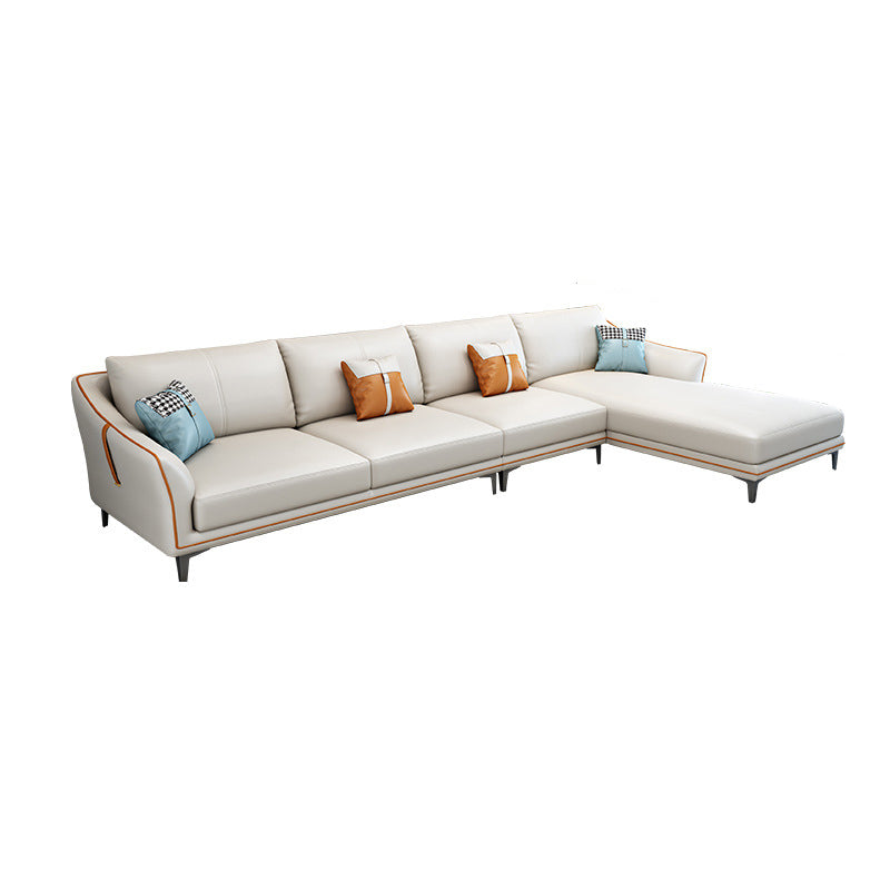 Mid Century Modern Faux Leather Sofa Sloped Arm Sofa with Pillows