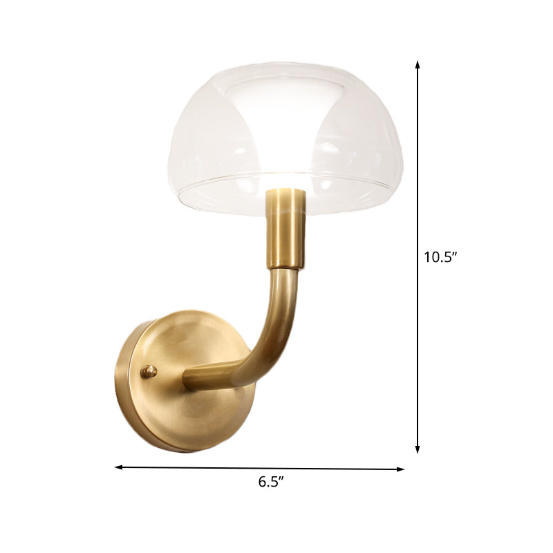 1/2 Bulbs Bowl Sconce Light Traditional Brass Metal Wall Mount Lamp with Clear Glass Shade for Bedroom