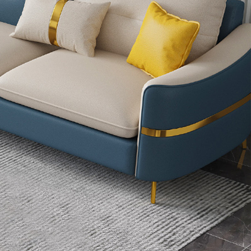Faux Leather Square Arm Sofa with Pillows, 3/4 seat Sofa for Living Room