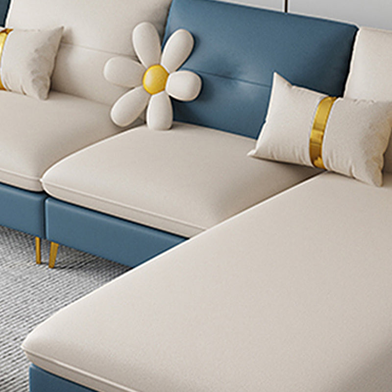 Faux Leather Square Arm Sofa with Pillows, 3/4 seat Sofa for Living Room