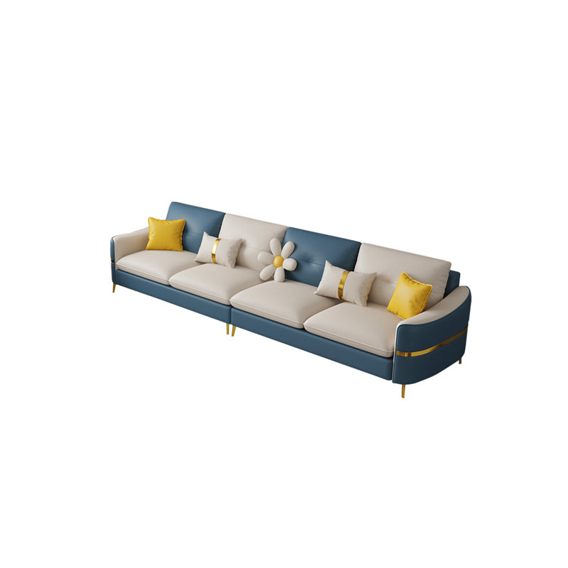 Faux Leather Square Arm Sofa with Pillows, 3/4 seat Sofa for Living Room
