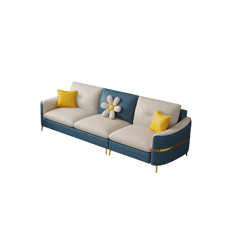 Faux Leather Square Arm Sofa with Pillows, 3/4 seat Sofa for Living Room