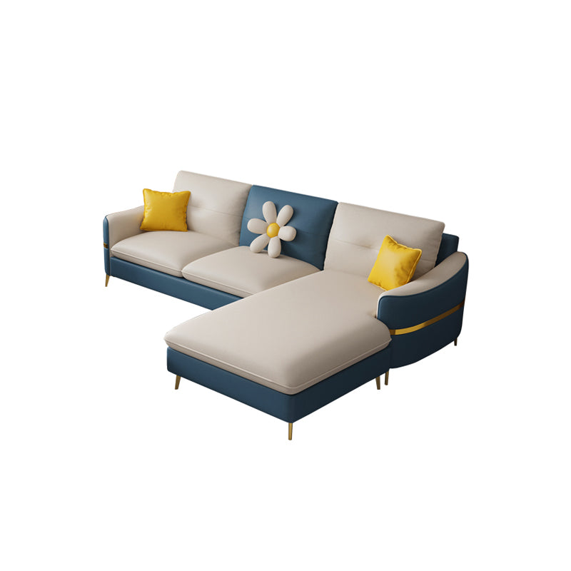 Faux Leather Square Arm Sofa with Pillows, 3/4 seat Sofa for Living Room
