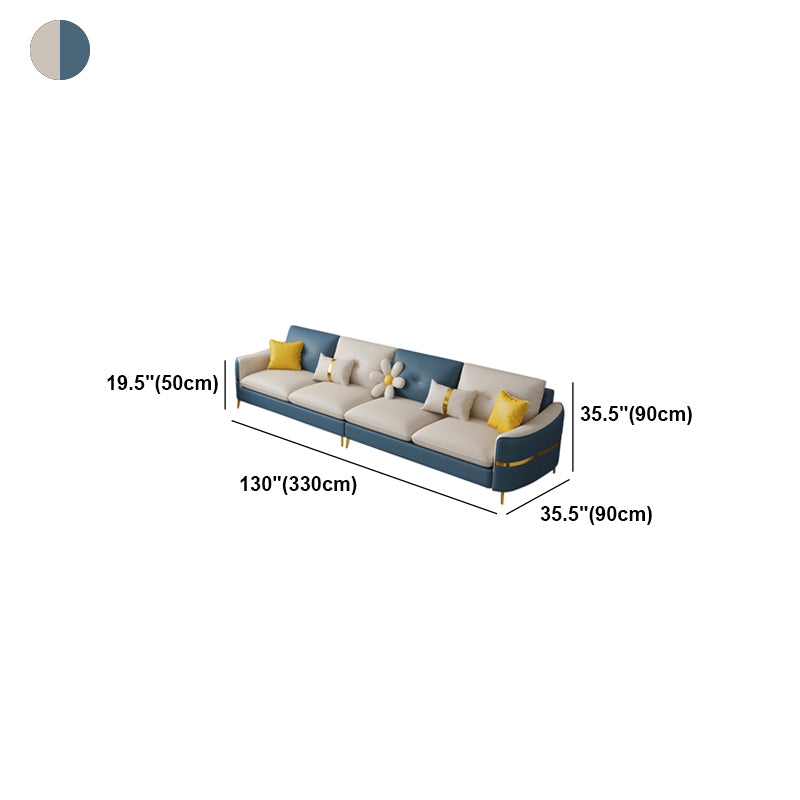 Faux Leather Square Arm Sofa with Pillows, 3/4 seat Sofa for Living Room