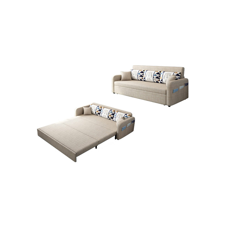 Contemporary Cotton Blend Square Arm Sofa Bed with Pillows in Brown