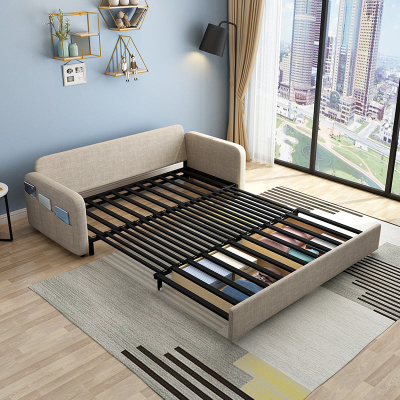 Contemporary Cotton Blend Square Arm Sofa Bed with Pillows in Brown