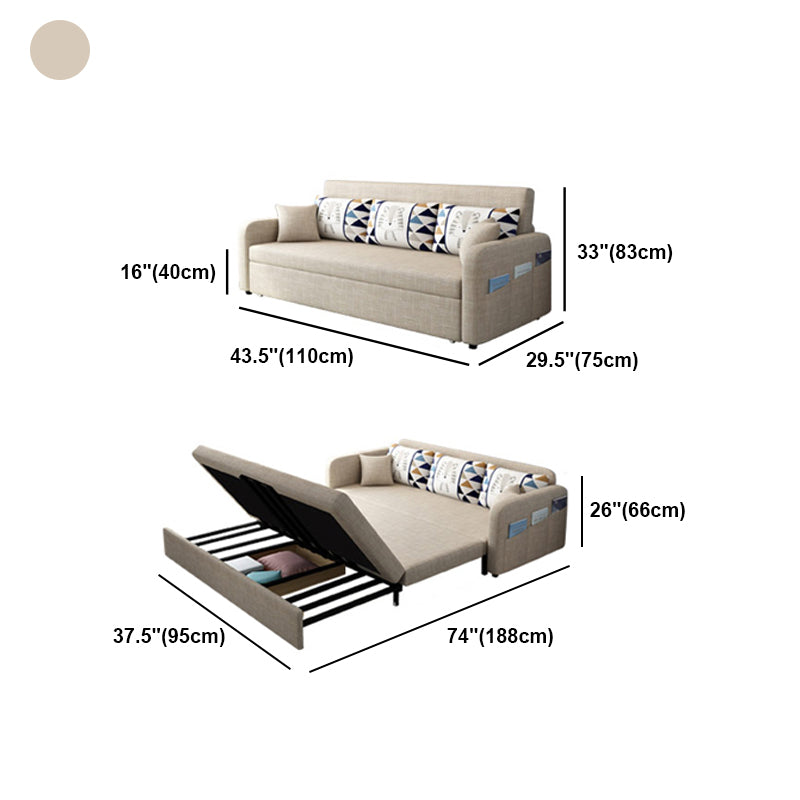 Contemporary Cotton Blend Square Arm Sofa Bed with Pillows in Brown