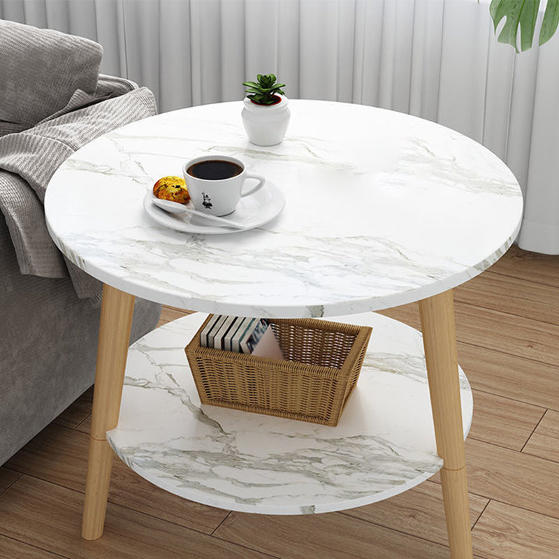 3 Legs End Table Wood White/Natural Round Side Table for Living Room