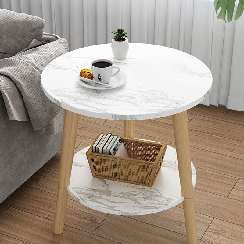 3 Legs End Table Wood White/Natural Round Side Table for Living Room
