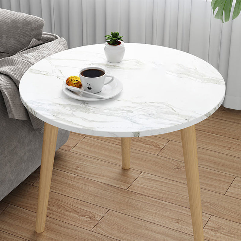 3 Legs End Table Wood White/Natural Round Side Table for Living Room