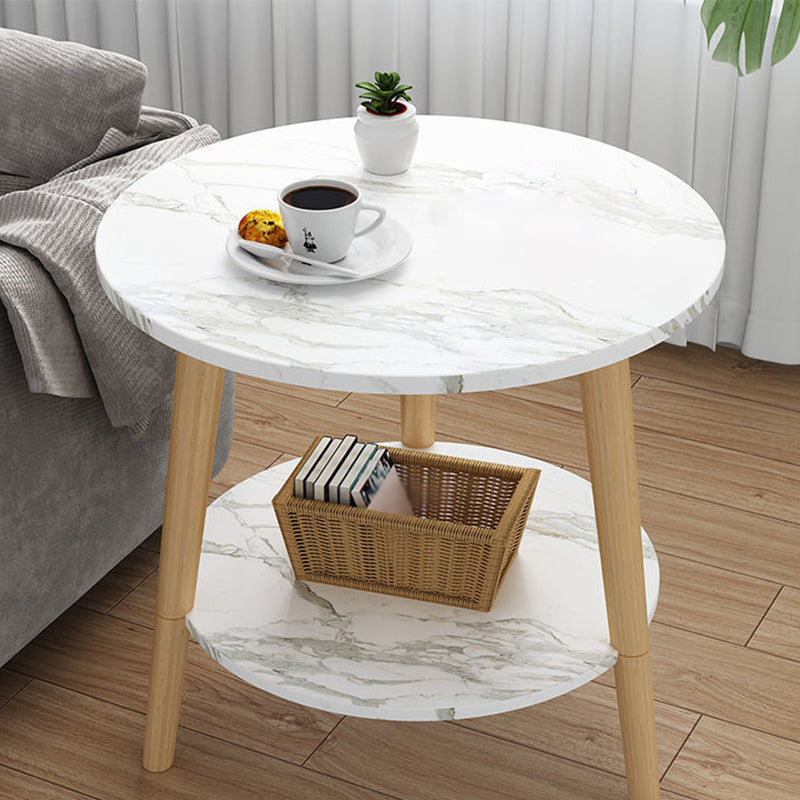 3 Legs End Table Wood White/Natural Round Side Table for Living Room