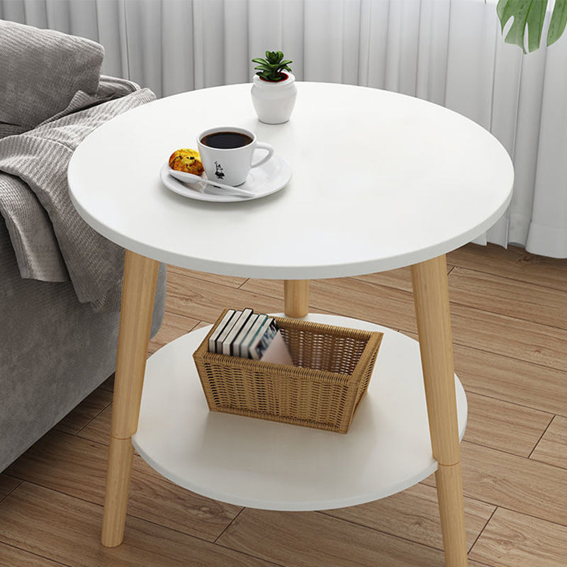 3 Legs End Table Wood White/Natural Round Side Table for Living Room