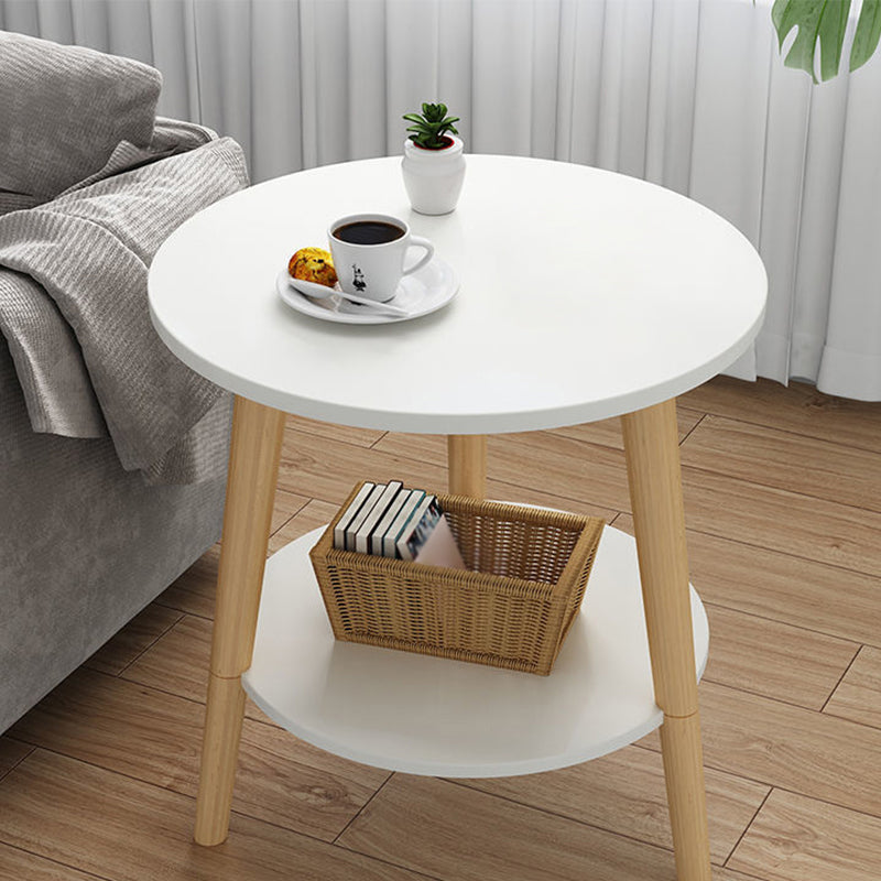 3 Legs End Table Wood White/Natural Round Side Table for Living Room