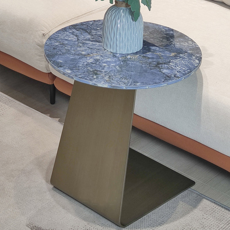 Contemporary C Round Stone Side Table, Dia 15.7"/17.7"/19.7"