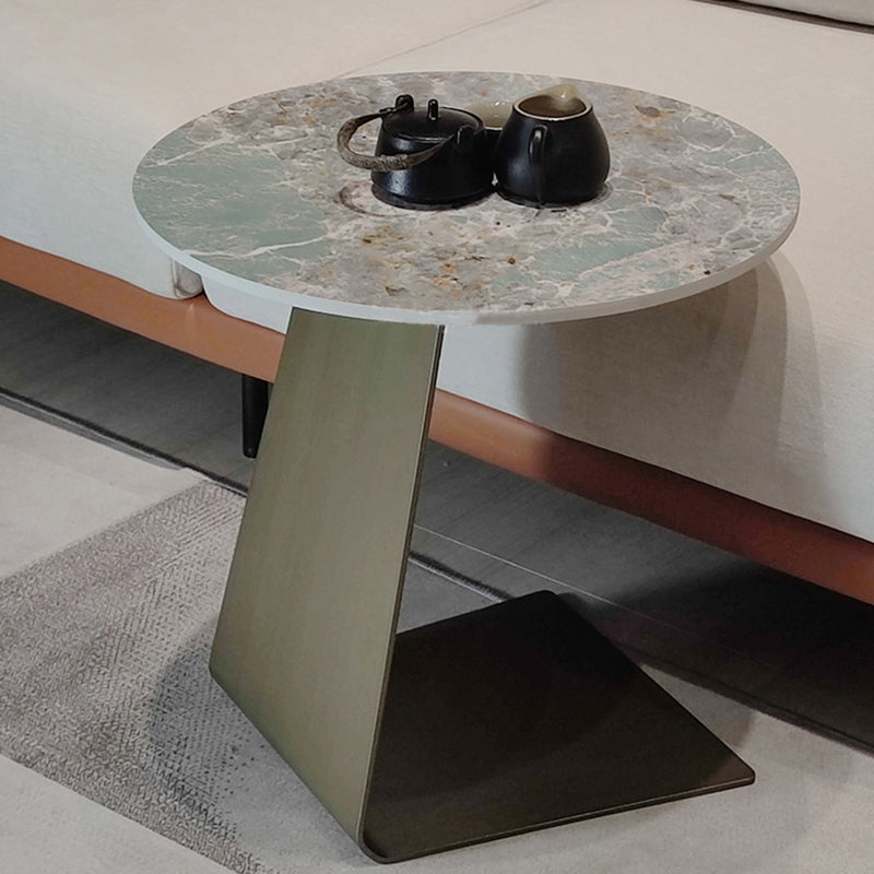 Contemporary C Round Stone Side Table, Dia 15.7"/17.7"/19.7"
