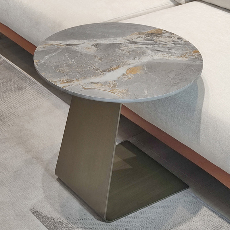 Contemporary C Round Stone Side Table, Dia 15.7"/17.7"/19.7"