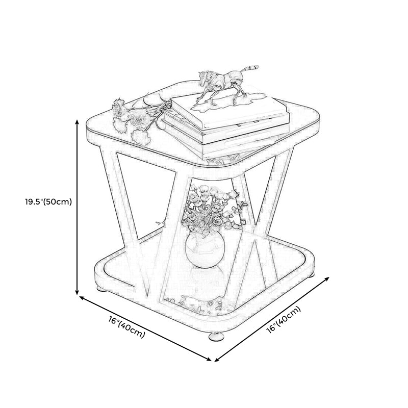 Modern Metal and Glass End Table Square Trestle End Table for Living Room