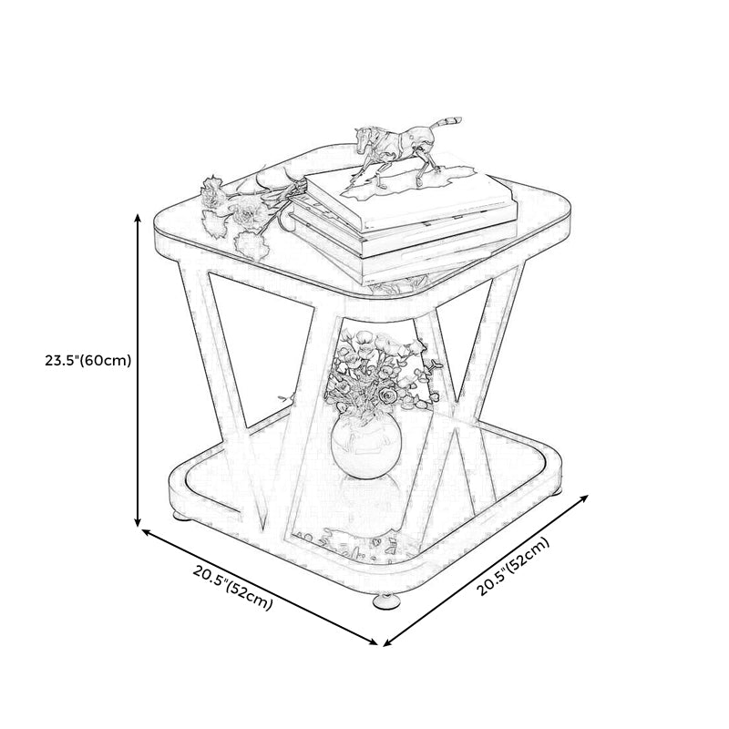 Modern Metal and Glass End Table Square Trestle End Table for Living Room