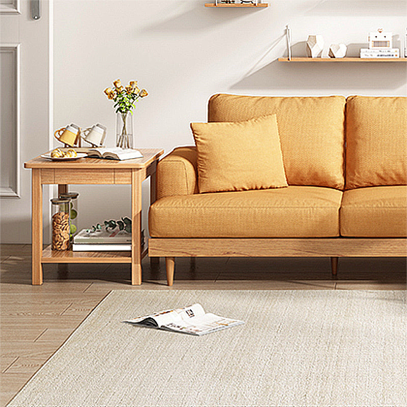 Square Wooden 4 Legs Side Table 1-Drawer End Table with Shelf