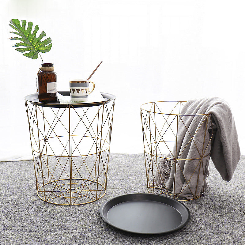 Modern Style Cocktail Table Metal White/black Tray Top Round Coffee Table