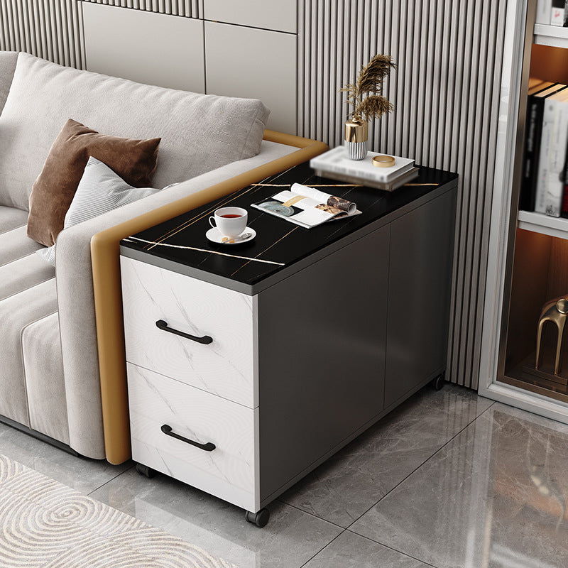 Contemporary 1-Door 2-Drawer Side Table with Casters - 24.4" H