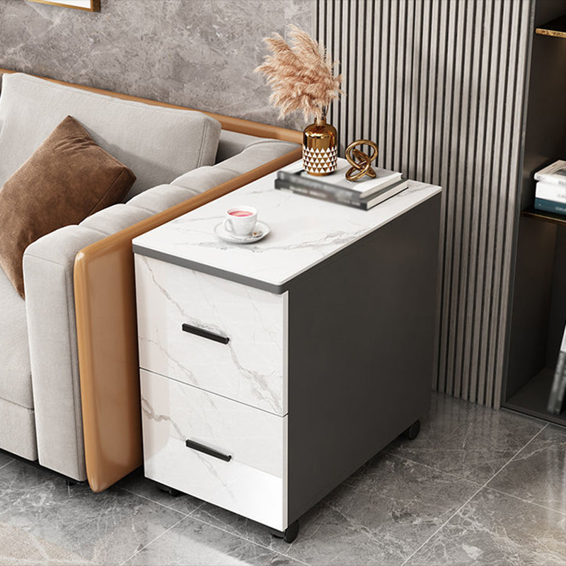 Contemporary 1-Door 2-Drawer Side Table with Casters - 24.4" H