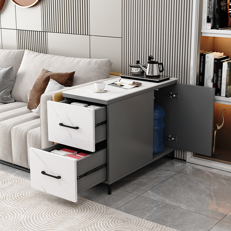 Contemporary 1-Door 2-Drawer Side Table with Casters - 24.4" H