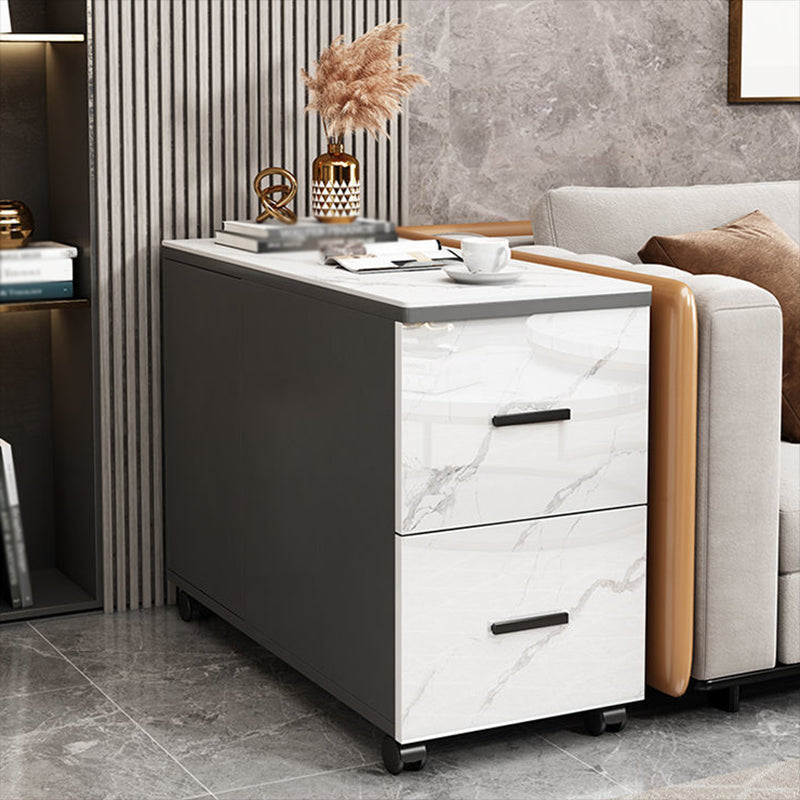 Contemporary 1-Door 2-Drawer Side Table with Casters - 24.4" H
