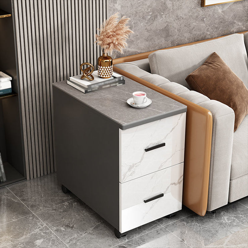 Contemporary 1-Door 2-Drawer Side Table with Casters - 24.4" H