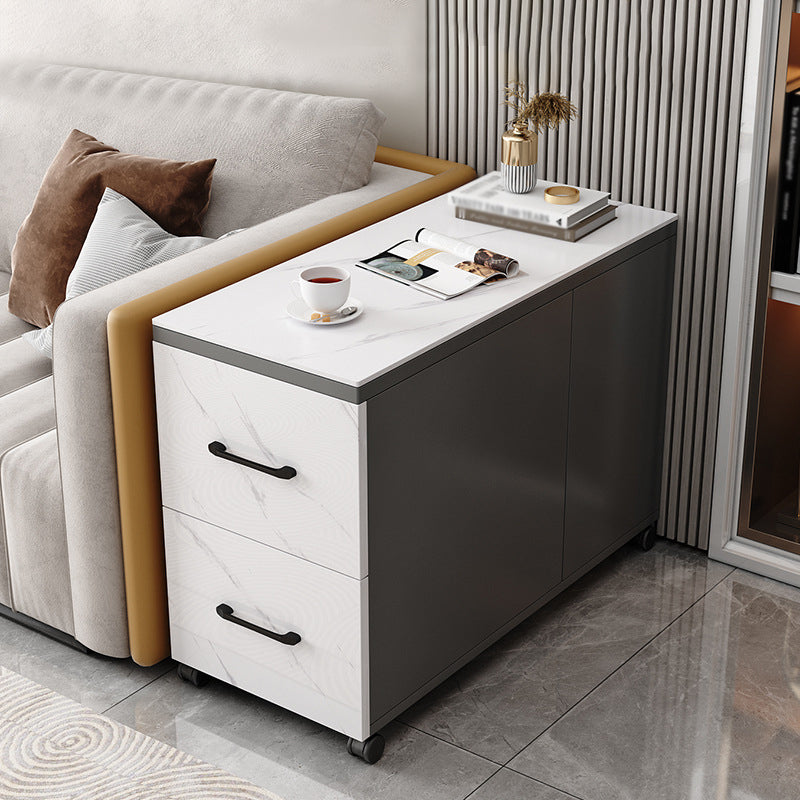 Contemporary 1-Door 2-Drawer Side Table with Casters - 24.4" H