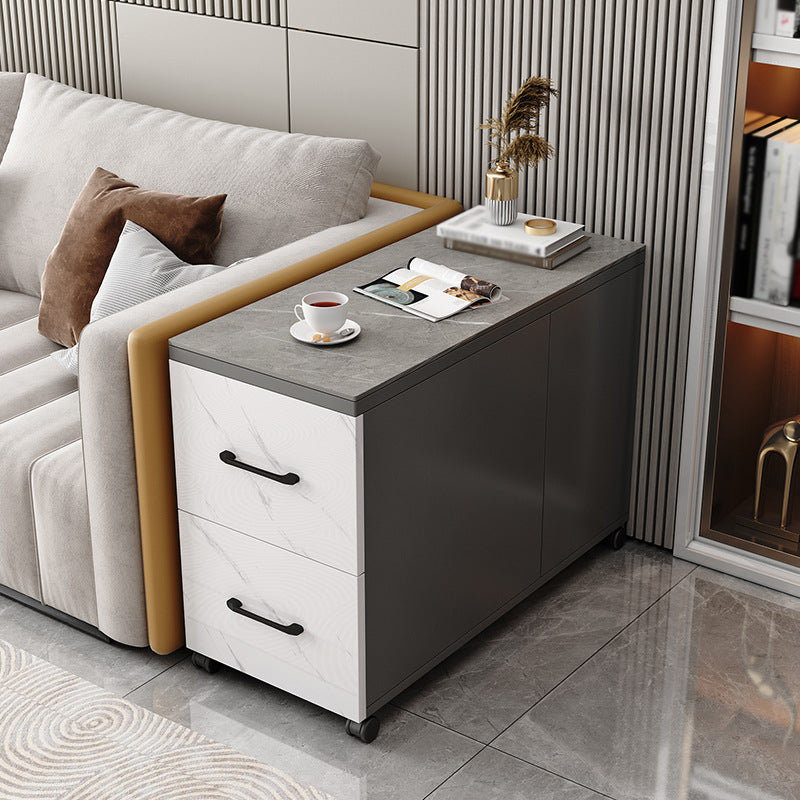 Contemporary 1-Door 2-Drawer Side Table with Casters - 24.4" H