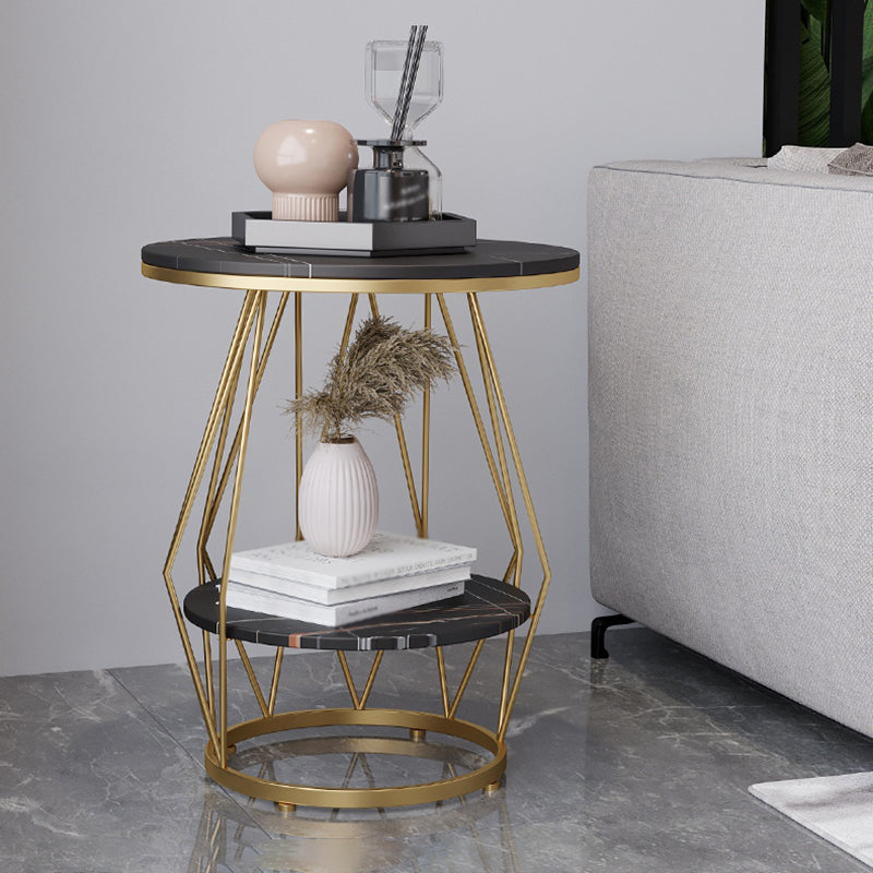 Frame Round Stone Side Table 19.7" W x 19.7" D x 23.6" H End Table with Storage Shelf