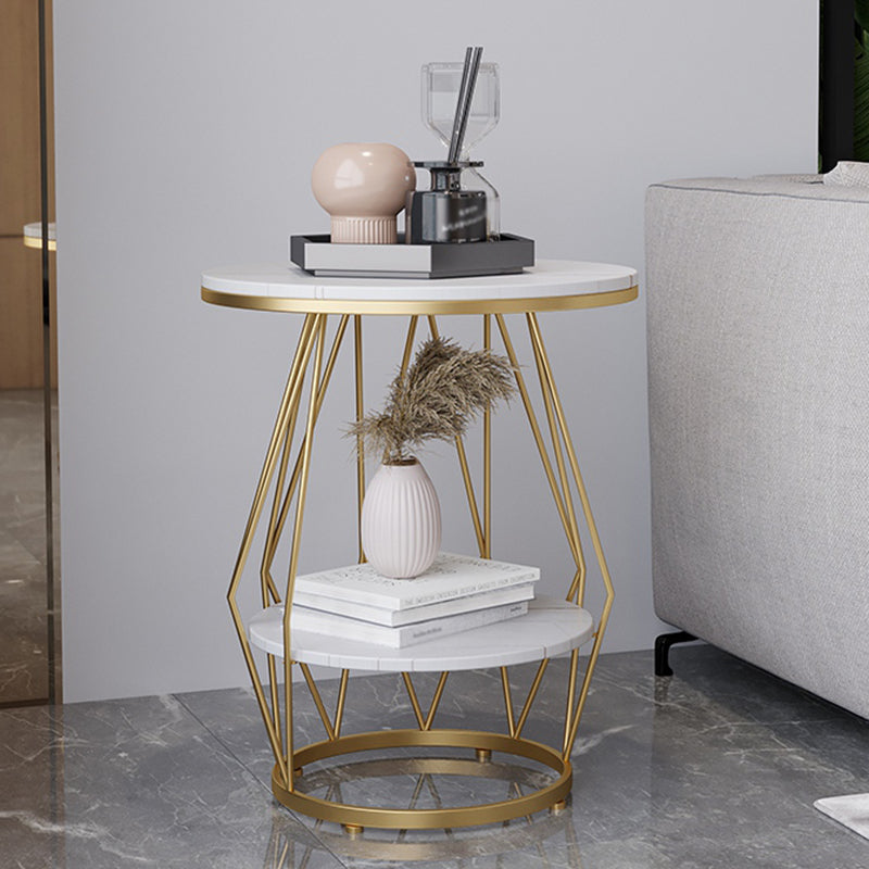 Frame Round Stone Side Table 19.7" W x 19.7" D x 23.6" H End Table with Storage Shelf