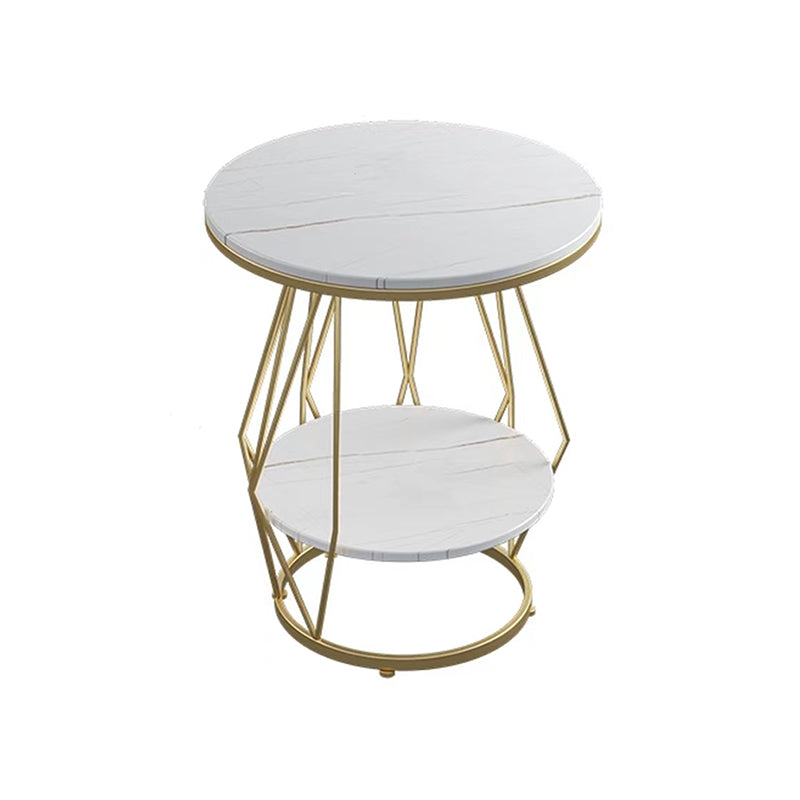 Frame Round Stone Side Table 19.7" W x 19.7" D x 23.6" H End Table with Storage Shelf