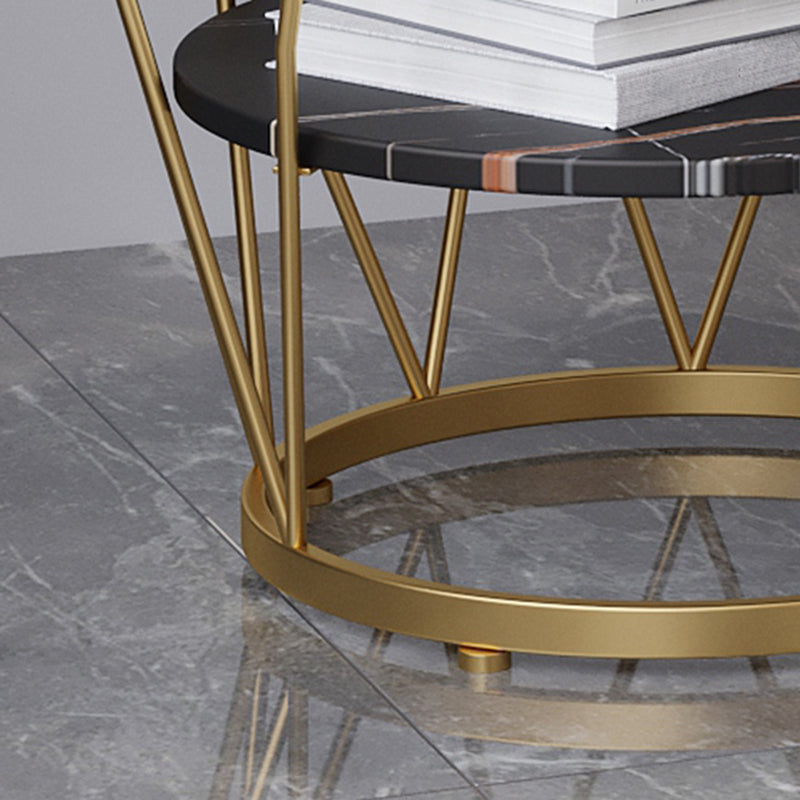 Frame Round Stone Side Table 19.7" W x 19.7" D x 23.6" H End Table with Storage Shelf