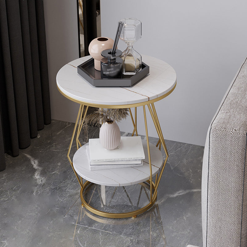Frame Round Stone Side Table 19.7" W x 19.7" D x 23.6" H End Table with Storage Shelf