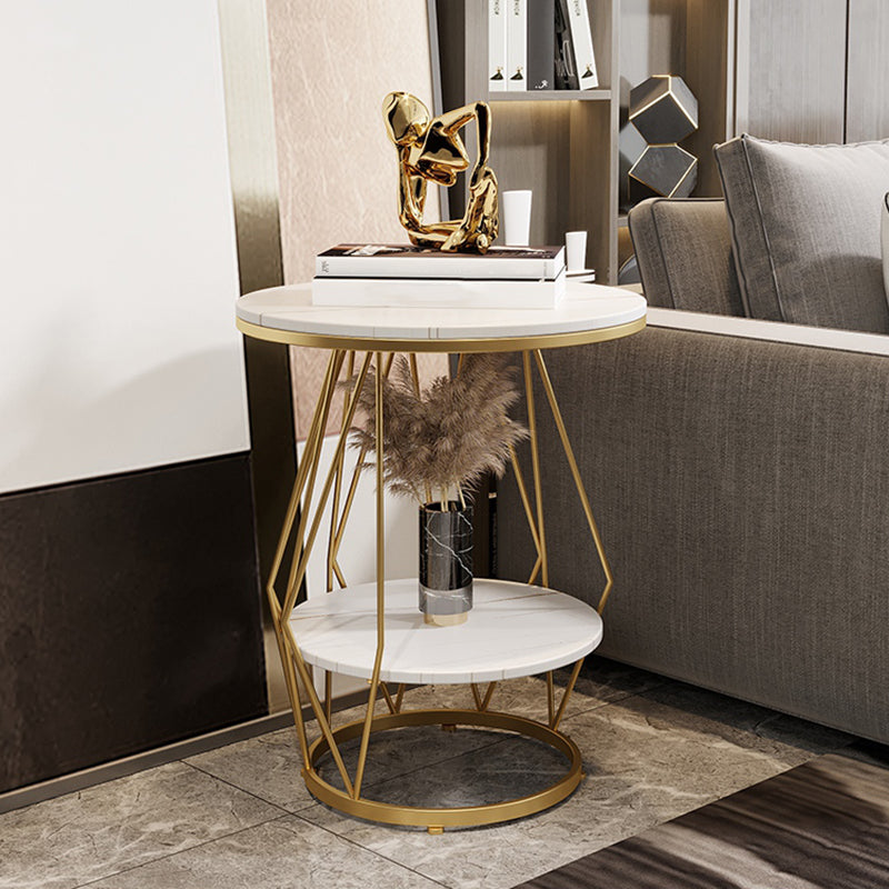 Frame Round Stone Side Table 19.7" W x 19.7" D x 23.6" H End Table with Storage Shelf