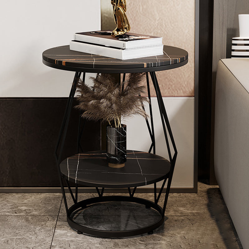 Frame Round Stone Side Table 19.7" W x 19.7" D x 23.6" H End Table with Storage Shelf