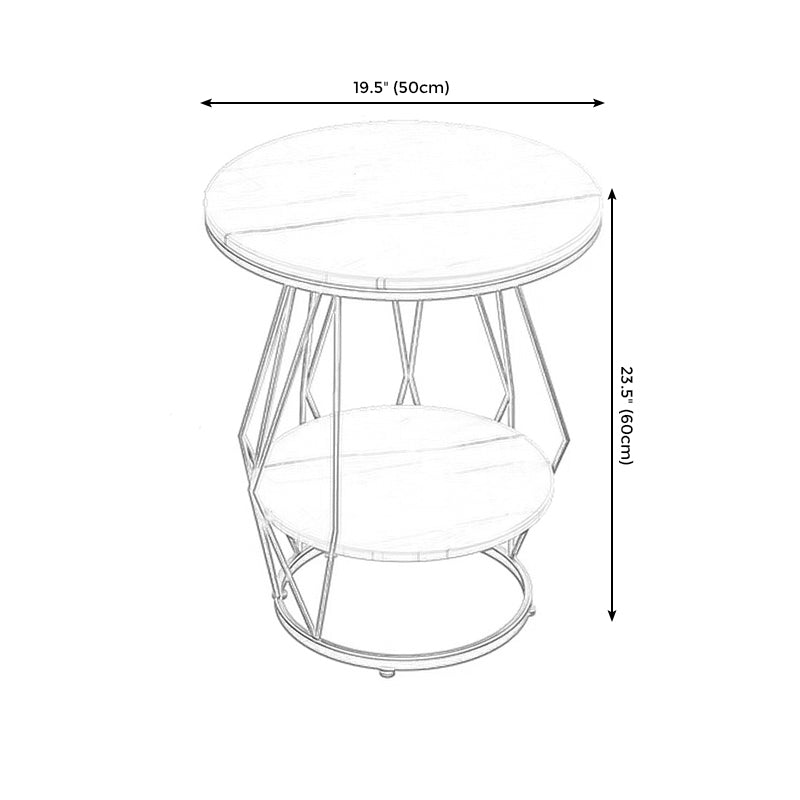 Frame Round Stone Side Table 19.7" W x 19.7" D x 23.6" H End Table with Storage Shelf