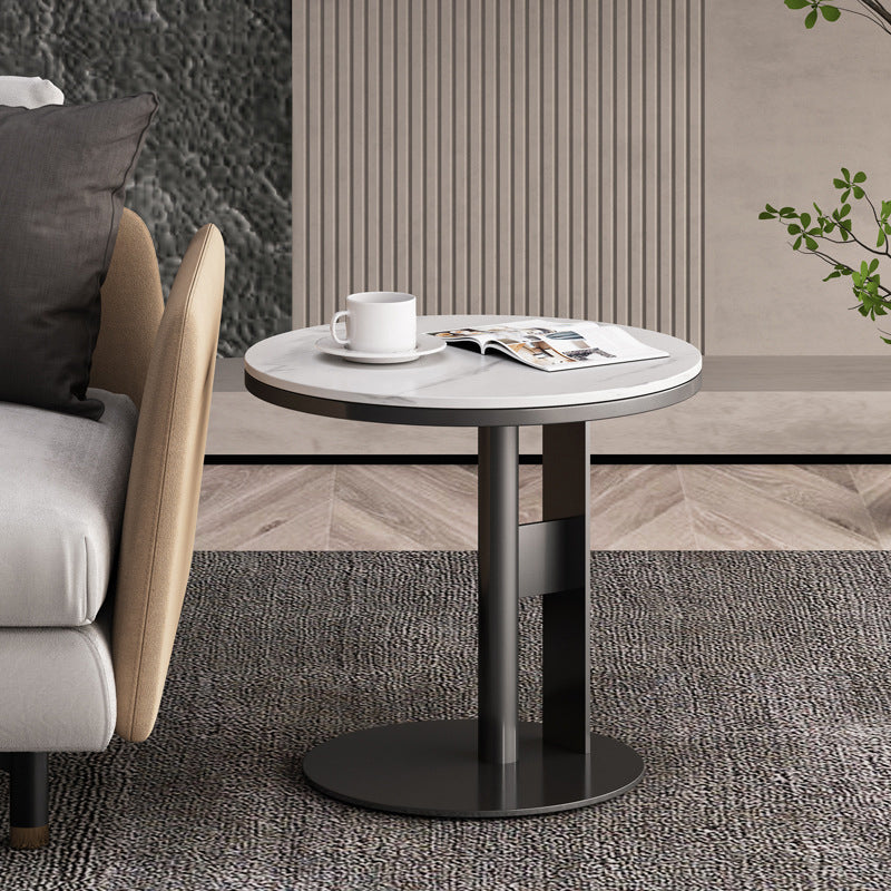Modern Style Cocktail Table White/black/grey Slate Top Black Metal Base Coffee Table