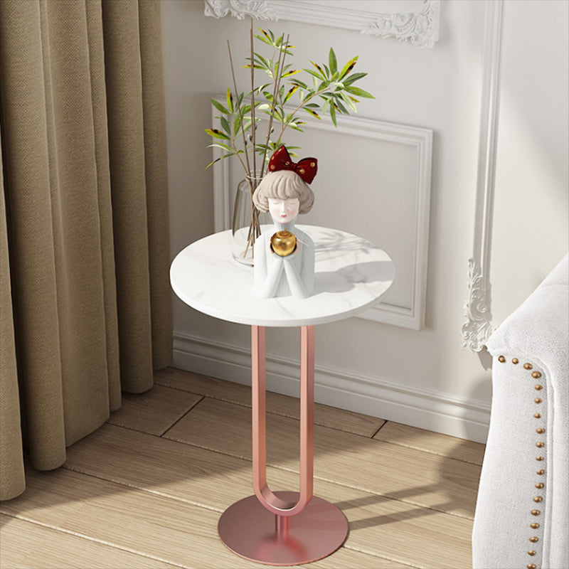 Dia 15.7"/19.7" Round Stone End Table Pedestal Side Table in White