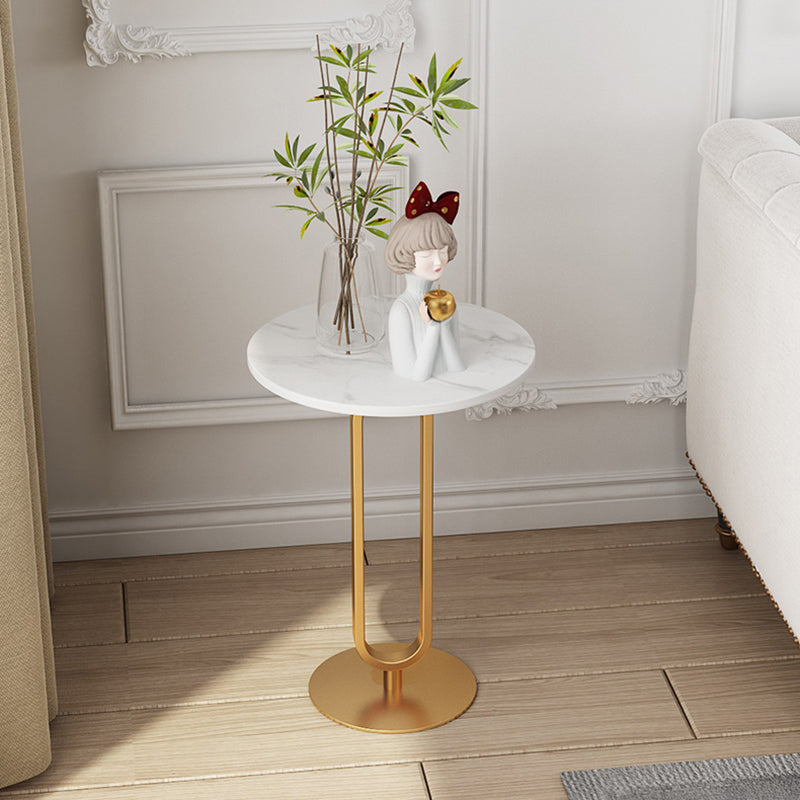 Dia 15.7"/19.7" Round Stone End Table Pedestal Side Table in White