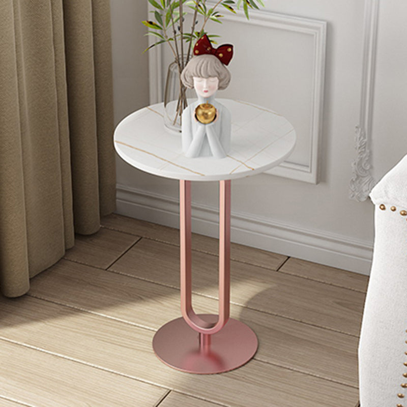 Dia 15.7"/19.7" Round Stone End Table Pedestal Side Table in White