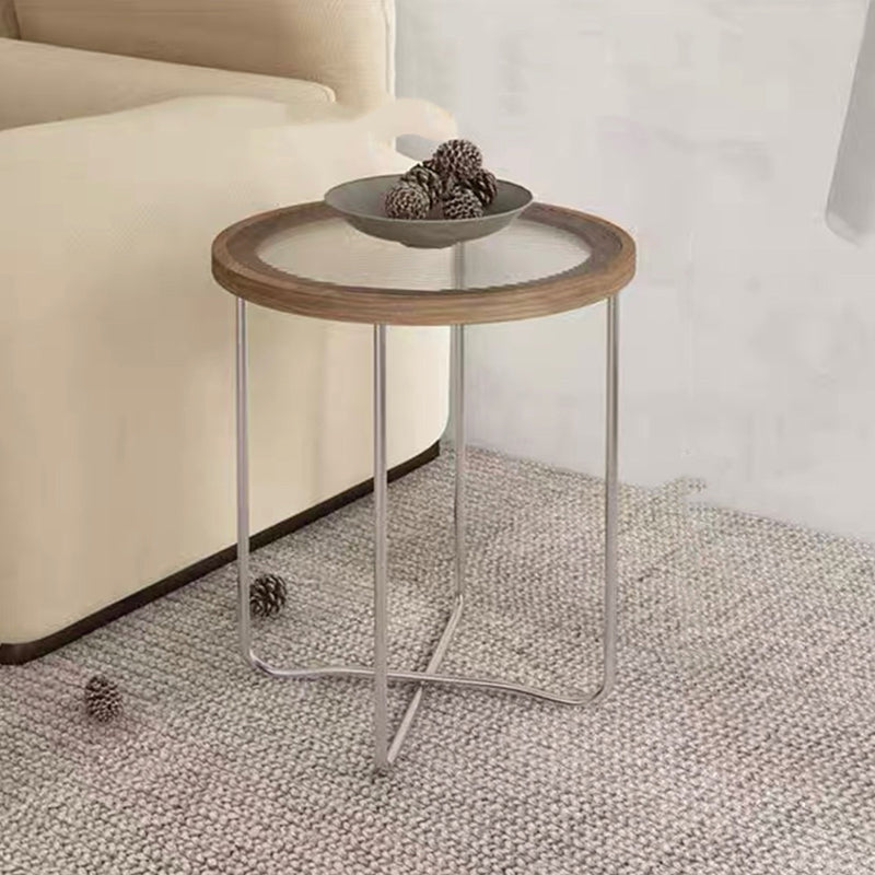 Cross Legs Base Design Cocktail Table Glass Desktop Round Coffee Table with Metal Base