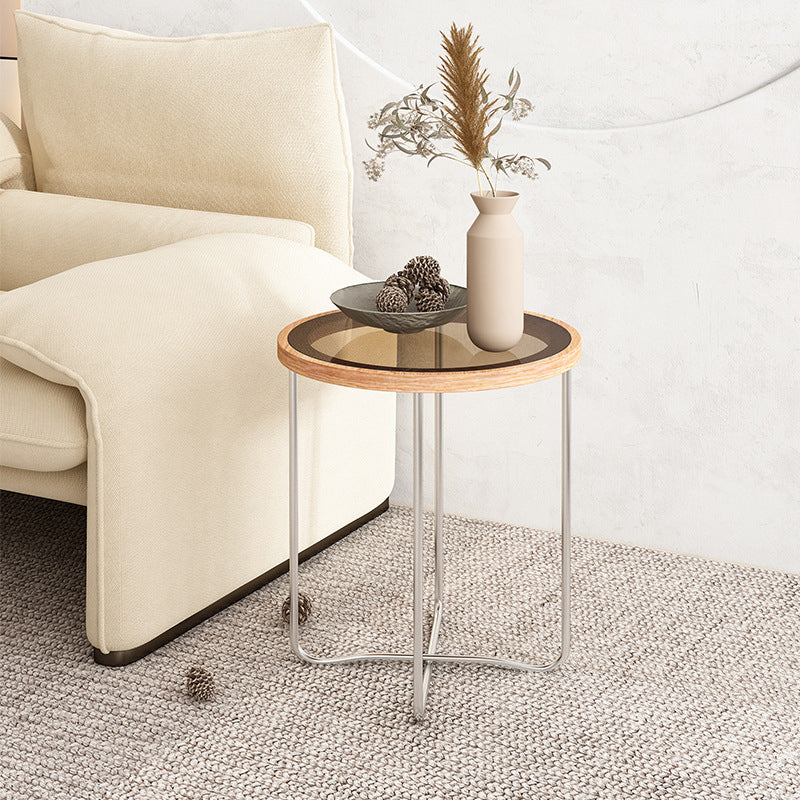 Cross Legs Base Design Cocktail Table Glass Desktop Round Coffee Table with Metal Base