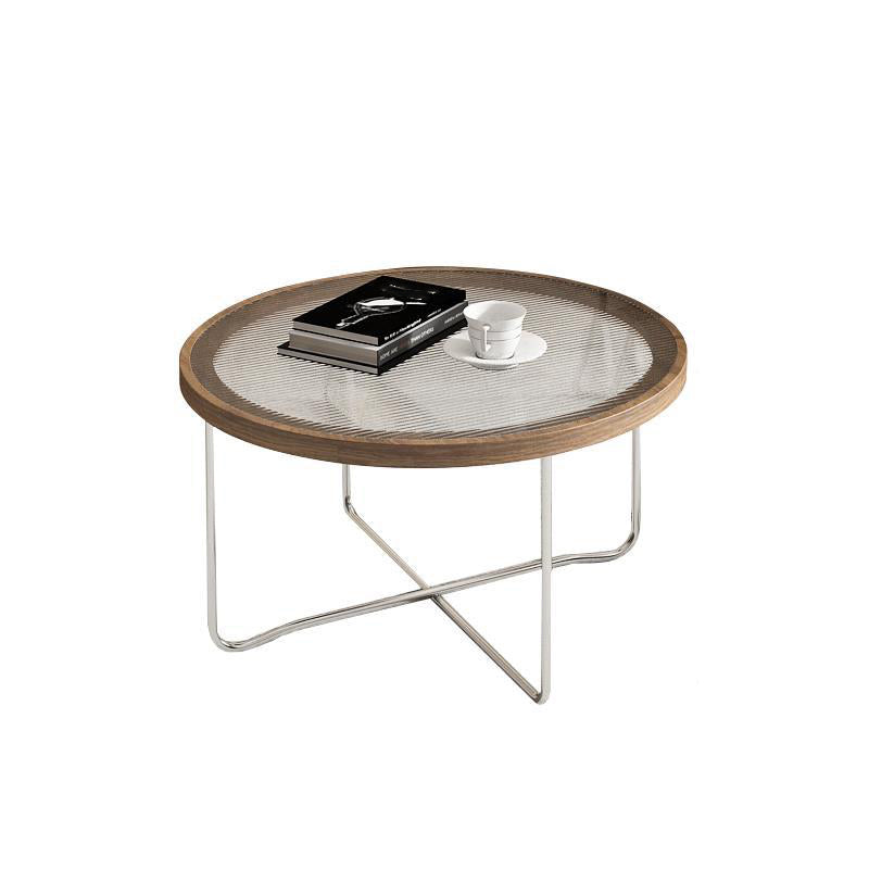 Cross Legs Base Design Cocktail Table Glass Desktop Round Coffee Table with Metal Base